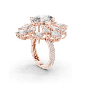 Bague en cluster de diamants de laboratoire ovales et en forme de poire de 10,79 carats pour femme, clarté VVS-VS EF, or 18 carats, 14 carats, 10 carats et argent 925, rose - Product Image 5