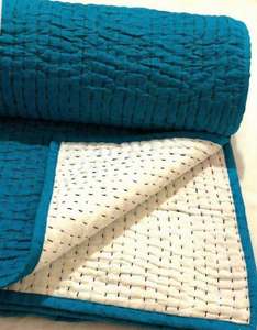 Handmade Traditional Style Pure Cotton Kantha Quilt Natural Hand Dyed <b>Bohemian</b> Throw Blanket Washable Hotel King Queen Twin - Product Image 3
