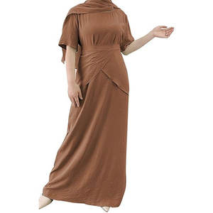 Womens Muslim Abaya Dress Islamic Prayer Outfit Inner Dress Open Front <b>Maxi</b> <b>Cardigan</b> Matching Hijab Modest Flowy Long Robe - Product Image 4