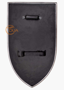 โล่ฮีตเตอร์ไม้ยุคกลางที่มีอุปกรณ์เหล็กบอสและครอส, พร้อมรบหรือตกแต่งแสดงชิ้นงานทำด้วยมือโดย Dua - Product Image 2