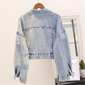 2025 High Quality Distressed Ripped Casual Denim Jacket for Women Button Detail Waterproof Breathable <b>Cotton</b> Filled <b>Wool</b> Lined - Product Image 6