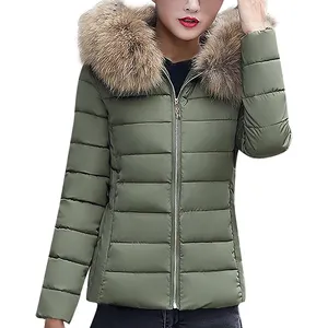 Oversized Slim fit Down Coat Women Puffer Jacket With Fur Hood Custom High Quality New Thick Warm Winter Polyester Plain Jacket
