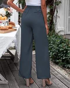 Pantalon taille haute avec poches jambe large pantalon de golf droit pour femmes respirant taille zippée Stretch travail cheville robe pantalon - Product Image 4