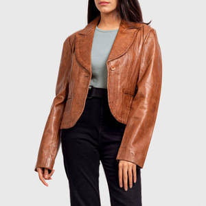 Diseño de cuello personalizado Chaqueta de cuero de moda de mujer a prueba de viento Chaqueta de cuero de moda de mujer baja Moq - Product Image 1