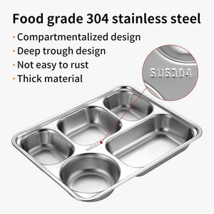 <span class=keywords><strong>Plateau</strong></span> à déjeuner en acier inoxydable 304 avec couvercle divisé assiette alimentaire à 5 compartiments pour cantine scolaire bureau <span class=keywords><strong>restaurant</strong></span> utilisation - Product Image 2