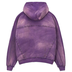 Diseñe sus propios chándales Vintage personalizados Logotipo con estampado de pantalla de diamantes de imitación Algodón pesado de gran tamaño Lavado ácido Sun Faded Men Hoodies - Product Image 4