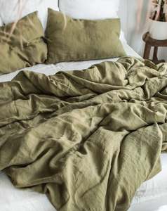 Juego de funda nórdica verde oliva lavada a la piedra de algodón Donna, 2 fundas de almohada, cierre de botón de coco 300TC para uso doméstico en Hotel, aspecto de boda - Product Image 2