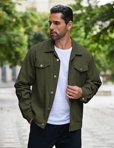 แจ็กเก็ตยีนส์ลำลองวินเทจสำหรับผู้ชายเสื้อผ้าแนวสตรีทยีนส์สีน้ำเงินพร้อมโลโก้หน้าคอตั้งสำหรับร้านบูติกแบรนด์ตามสั่ง - Product Image 3