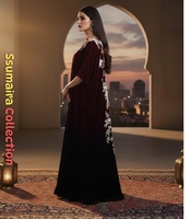 Livraison Gratuite Robe de Soirée Longue en Velours Bordeaux Modeste Broderie Pailletée 100% Soie Luxe pour Mariage Adultes Vente en Gros