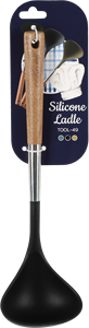 Heat-Resistant Silicone <b>Ladle</b> with <b>Wooden</b> Handle and Stainless Steel Shaft Non-Stick Soup <b>Ladle</b> - Product Image 2