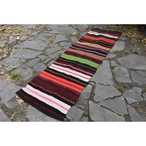 พรมปูพื้นขนแกะสไตล์ตุรกีวินเทจแบบเย็บปะติดปะต่อกันดีไซน์แบบชนบทสีแดงสีเขียวแบบชนบท2.5 x 8.2ft เรียบสำหรับตกแต่งห้องนั่งเล่นวัยรุ่น - Product Image 2