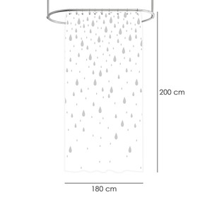 Shower <b>Curtain</b> with Drops Pattern, Grey, 180x200 cm. <b>Waterproof</b> - Product Image 2
