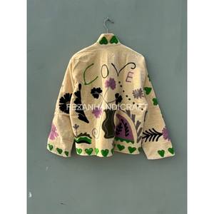 Veste en velours crème, veste brodée de fleurs, veste de soirée pour femmes, veste courte bohème avec doublure en coton intérieure, veste hippie - Product Image 6