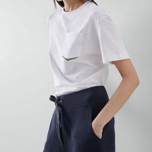 Lady Streetwear Camiseta informal Jersey de algodón elástico con bolsillo de sombra brillante Tela de lona Precio al por mayor - Product Image 4