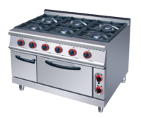Kompor 6 Tungku dengan Oven Listrik dan Lemari Gas Profesional Dapur Industri Komersial Koki Dapur Bekerja Menggunakan