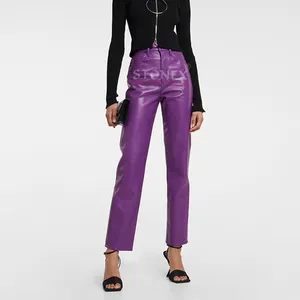Women's Purple 90s Pinch High Rise Faux Leather Pants Top Selling Unique Stylish Leather Pants For Womens