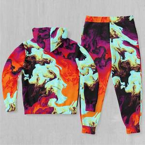 Lava Bath Psychedelic Printed Zip-Up Hoodie y Joggers Set Chándal 100% Algodón Invierno Hip Hop Transpirable Ligero - Product Image 2