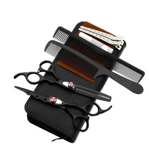 6 Inch Black Red Single <b>Edge</b> Japanese Stainless Steel Salon Cutting Barber <b>Shears</b> Professional Hair Scissors Sets - Product Image 3