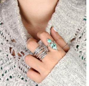 Bague en argent sterling Boho Turquoise pour femme double pierre de naissance pierre précieuse larme déclaration pierre bohème bijoux pour bagues fines - Product Image 3