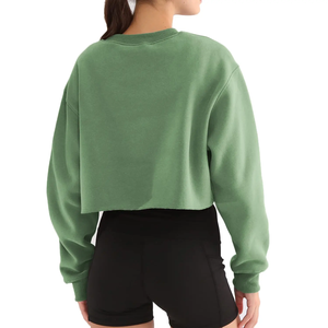 Top corto personalizado, sudaderas con dobladillo crudo, sudadera informal lisa de manga larga con cuello redondo para mujer - Product Image 4