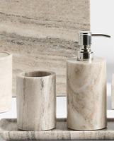 NANWEI Pot de rangement en travertin argenté véritable, fait main, en pierre massive, pour une organisation raffinée de la salle de bain, qualité supérieure