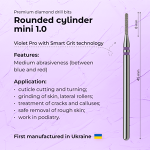 Formula Profi Precision <b>Mini</b> Rounded Cylinder Diamond Nail <b>Drill</b> Bit 1.0 mm Violet PRO for Cuticle & Sidewalls - Product Image 3
