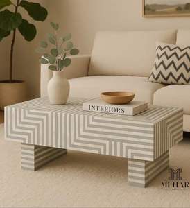 Cajón con incrustaciones de hueso y mesa de centro, muebles hechos a mano con artesanía tradicional, decoración de lujo para la sala de estar. - Product Image 5