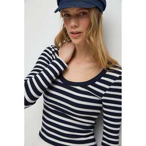 Blusa Casual de Manga Larga con Cuello en V y Rayas, 100% Poliéster, Corte Regular - Product Image 3