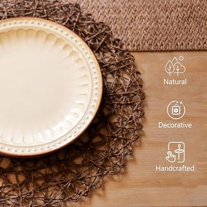 Antique-Style Natural Non-Slip Heat Resistant Round Placemat Paper Braided Indoor Outdoor Dining <b>Table</b> <b>Mats</b> & Pads Classic Style - Product Image 3