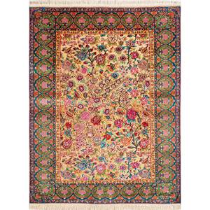 Gulmarg Floral Hand Knotted Silk Rugs SKSZ-01 for Home Use-Rectangle Living Room Carpet with Abstract <b>Puzzle</b> Hallway Patterns - Product Image 1