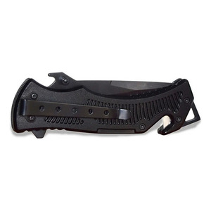 Cuchillo plegable Wallis K900325 con hoja lisa y dentada, mango negro y clip para herramientas y cuchillos - Product Image 4