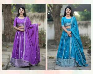 Mariage spécial Lehenga Choli fil et séquence brodé travail plitting motif complet cousu Lehengas Sari pour les fêtes - Product Image 1