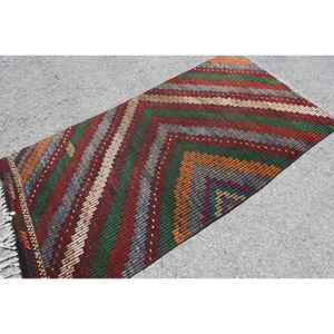 Alfombra Turca, Alfombra Decorativa de 3.2x6.3 pies, Alfombra de Lana Kilim Roja y Verde - Product Image 2