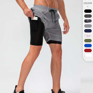 Nouvel arrivage de shorts de sport fitness double couche pour hommes avec logo personnalisé shorts de course à pied à motif solide vérification PayPal - Product Image 5