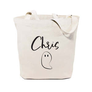 Personalized Name Open Closure Ghost Cotton Canvas Tote Bag with Solid Color Pattern - Product Image 1