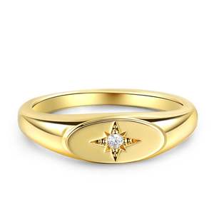 Jeulia 18K Gold Plated Sterling <b>Silver</b> Oval Star Signet <b>Ring</b> with Bezel <b>Set</b> Zircon - Product Image 1