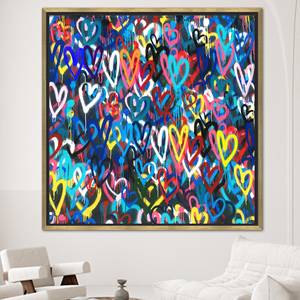 Arte en Lienzo con Graffiti Colorido: Decoración de Pared con Corazones Impresos, Lienzo con Marco Dorado - Product Image 1