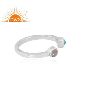Best Selling Fine 925 Sterling Silver Natural Arizona Turquoise & White <b>Moon</b> Stone Gemstone <b>Ring</b> Custom Jewelry Manufacturer - Product Image 4