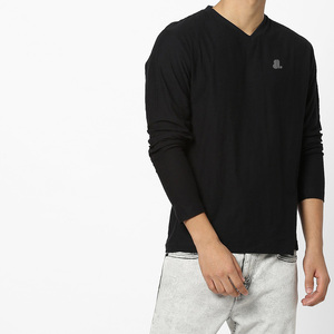 T-shirt en coton à manches longues et col en V pour homme, streetwear, t-shirt à col en V, logo personnalisé, t-shirt à manches longues et col en V pour homme - Product Image 2