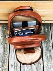 ALW 15.6 pouces sac à dos pour ordinateur portable en cuir pleine fleur rétro style vintage fermeture à glissière coton polyester école voyage bureau - Product Image 4