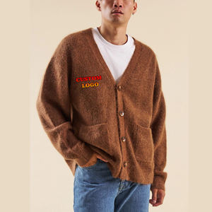 Logo brodé personnalisé Cardigan décontracté coupe ample 100% coton pulls pour hommes couleur unie anti-rétrécissement séchage rapide conception unique - Product Image 4