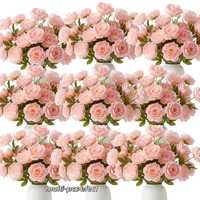 Set Bunga Peony Buatan Warna Pink Muda, 4 Tangkai Bunga dengan Banyak Kepala, 56,7 cm, Bunga Dekoratif Tahan Lama untuk Rumah dan Taman