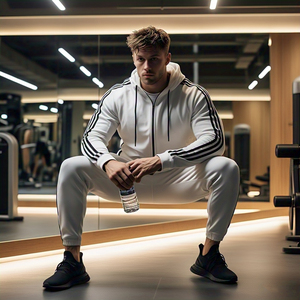 ชุดวอร์มมีซิปสำหรับผู้ชายชุดออกกำลังกายฟิตเนสมีฮู้ดแบบรูดซิป - Product Image 2