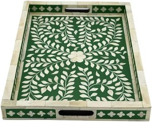 Plateau de service en incrustation d'os fait à la main pour thé café collations organisateur décor à la maison utilisation de cuisine et affichage de Table à manger d'Inde - Product Image 3