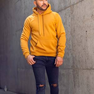 สีเหลืองผู้ชายแข็งผ้าฝ้ายเฮฟวี่เวทเสื้อสวมหัวมีฮู้ด - Product Image 2