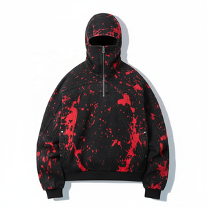 Sweat à capuche unisexe vintage délavé, demi-zip, masque facial, ninja, surdimensionné, streetwear, 100% coton pour homme - Product Image 4