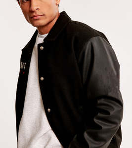 Veste universitaire pour homme en coton 100% sur mesure en gros, épaules tombantes, col décontracté, logo brodé personnalisé, veste pour homme - Product Image 4