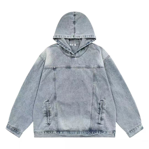 Sudadera con capucha de algodón con estampado de logotipo personalizado sin hilo lavado ácido diseño grueso streetwear heavyweight esencial Denim oversize hombres sudaderas con capucha - Product Image 2