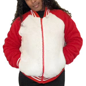 Veste Bomber Sherpa Réversible Delta Premium Bicolore Tendance Universitaire Fraternité Grecque avec Texture Polaire et Logo Avant Printemps - Product Image 1