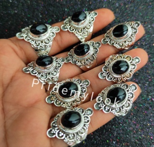 Vente chaude Designer À La Main Style Bohème Noir Onyx Anneaux Argent Plaqué Pierres Précieuses Naturelles Fiançailles À La Mode Laiton ODM - Product Image 3